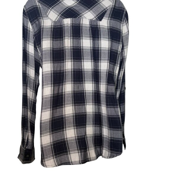 Abercrombie & Fitch Plaid Embroidered Beaded Top Navy Large - Picture 6 of 6